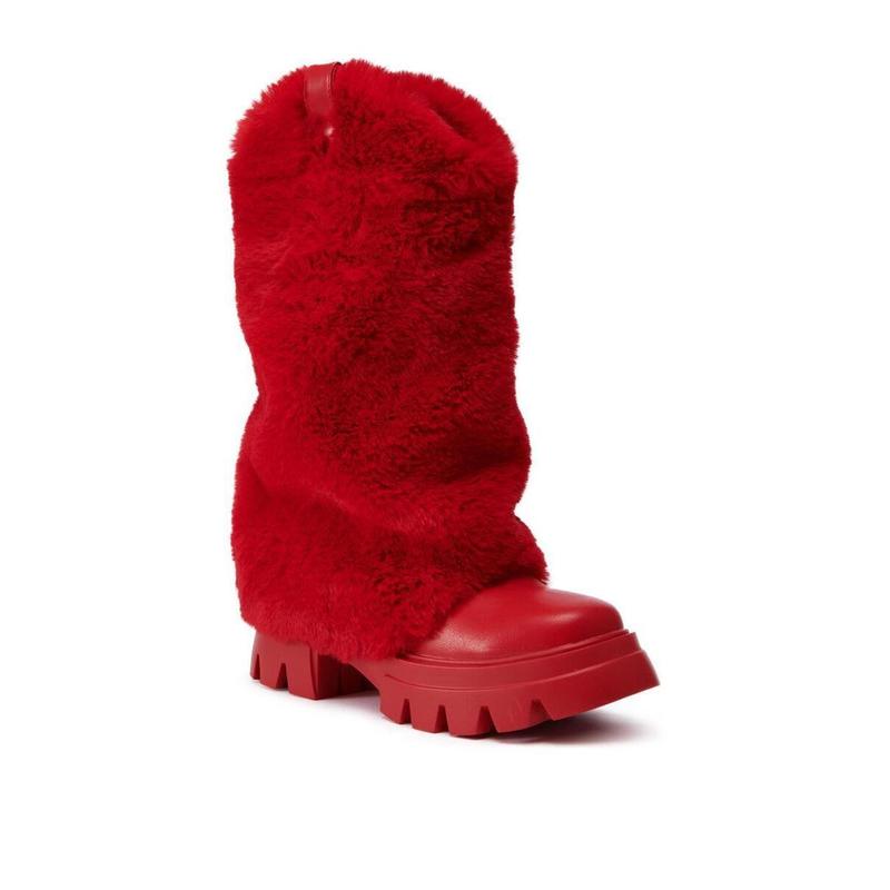 AZALEA WANG FIESTY RED FUR BOOTIE