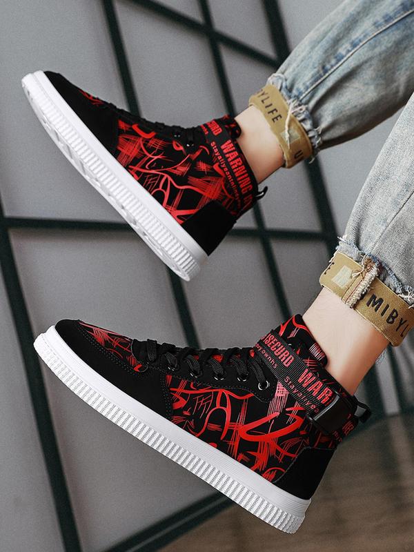 Men's Fashionable Graphic Pattern Lace Up High Top Designer Sneakers, Mens Sneakers, Comfortable Sports Shoes for Daily Wear, Male All-match Round Toe Shoes for Daily Wear Fall Outfits Fall Freshness