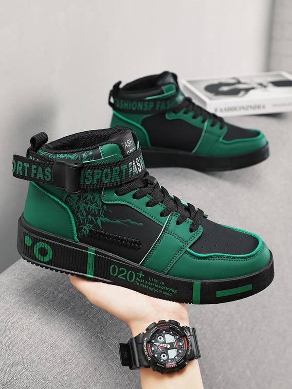 Men's Fashionable Letters Print High Top Sneakers, Casual Comfortable Sports Shoes for Daily Wear, Male All-match Round Toe Shoes for Daily Wear