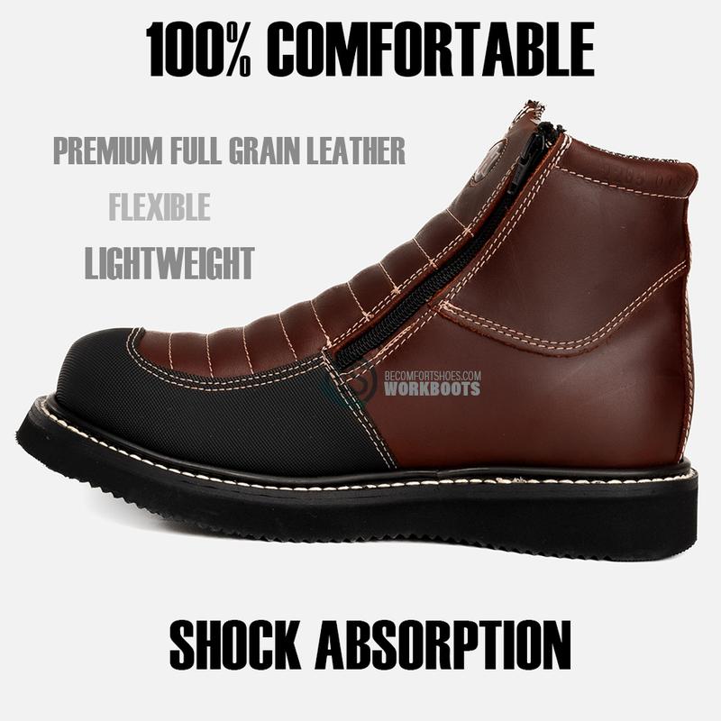 HM338 Double Zipper Leather Comfort Work Boots With Toe Protection