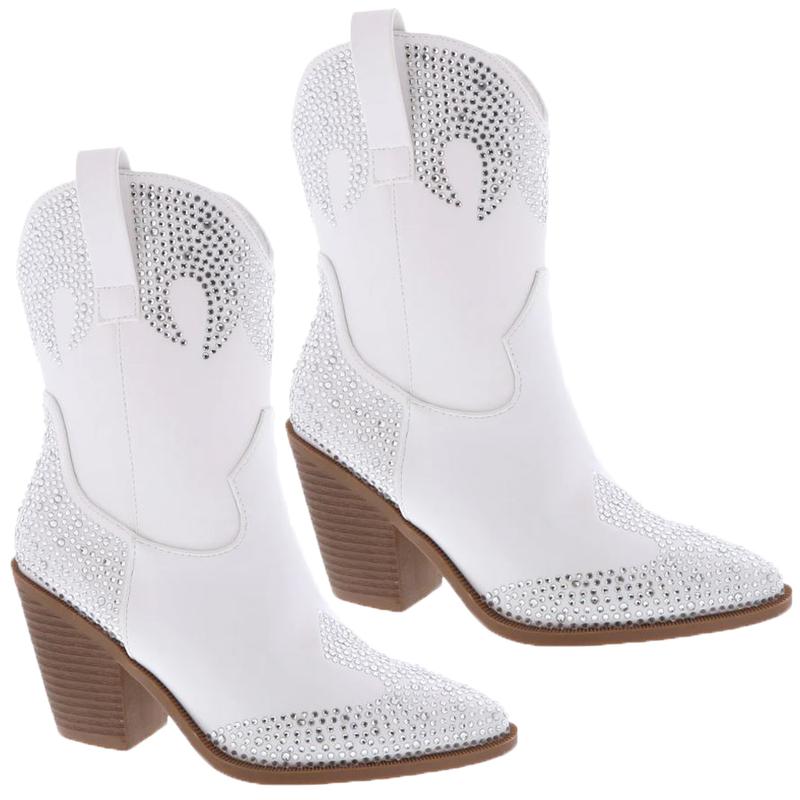 GILL-1 WOMAN BOOT RHINESTONE DESIGN WITH CHUNKY HEEL