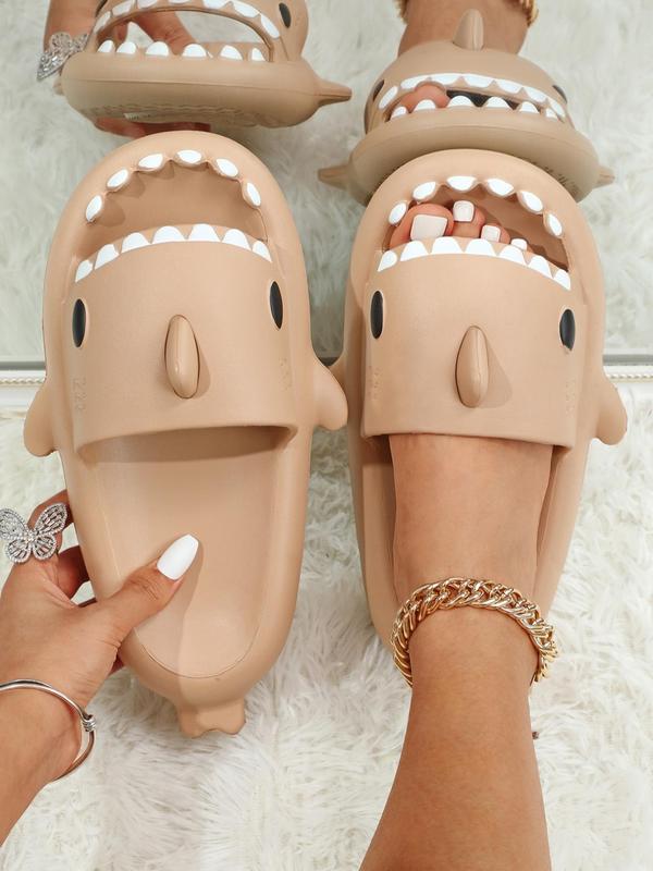 Women's Cute Cartoon Shark Design Slides, Casual Comfortable Home Slippers, Soft Non-slip Slippers for Indoor & Outdoor Wear