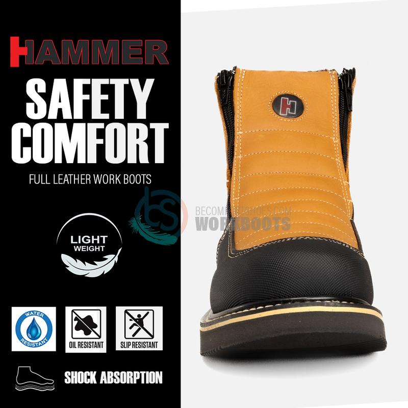 HM338 Double Zipper Leather Comfort Work Boots With Toe Protection