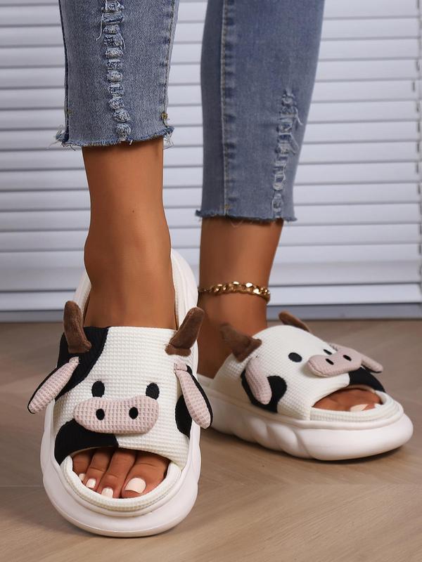 Summer 2024 New Trendy Cow Design Slippers, Casual Novelty Soft Cozy Cute Home Sandals, Fashion House Platform Slippers for Daily Wear, Girl's Comfort Walking Shoes, Back To School Footwear