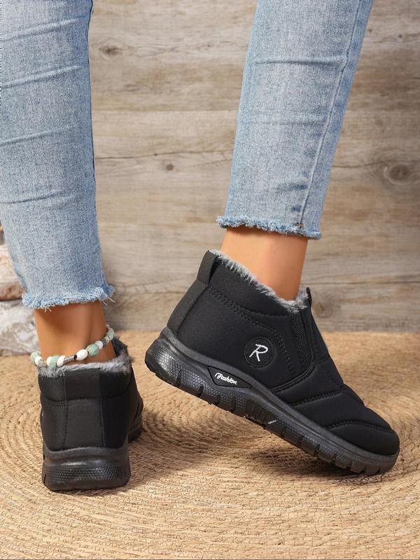 New style plush warm slip-on women's solid color plush lined snow boots autumn and winter leisure comfortable warm short boots women's sports shoes