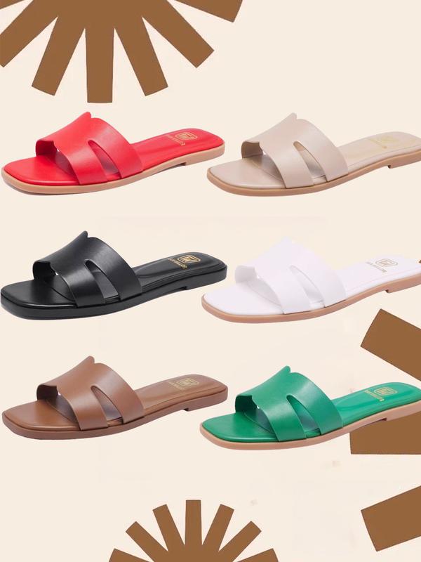 FW FRAN WILLOR Women's Flat Sandals Dressy Comfortable Slide Sandals Fashion Square Open Toe Beach Sandals for Summer Slippers