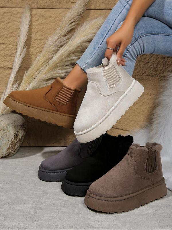 Women's Solid Color Plush Lining Snow Boots, Casual Comfortable Warm Ankle Boots for Fall & Winter, Non-slip Short Boots for Women & Girls