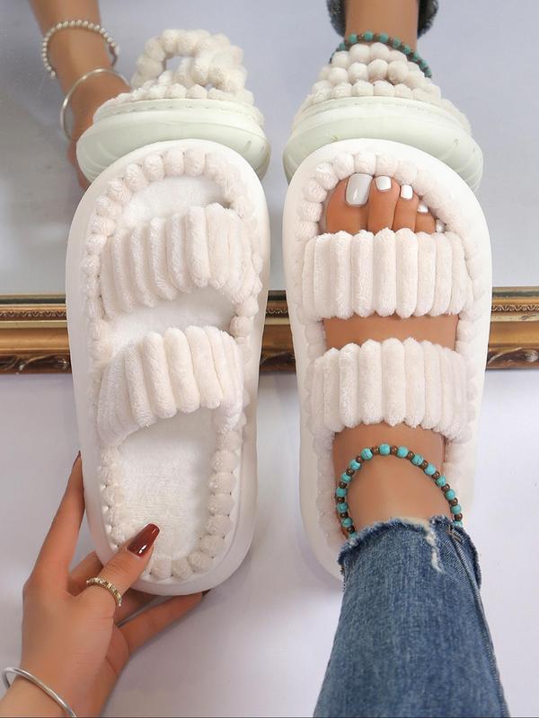 Minimalist Fluffy Slippers, Soft Comfort Warm Open Toe Bedroom Sandals for Gifts, Bedroom Slippers for Fall & Winter Footwear for Girl, Back To School Walking Shoes for Fall 2024, Fall Outfits, Fall Freshness Fall Outfits Fall Outfits 2024