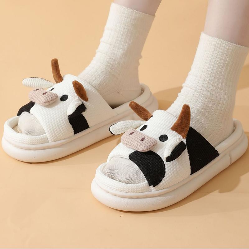 Cow Slippers for Women Cute Cartoon Cow Slides Four Seasons Home Linen Slippers House Shoes Comfortable Bedroom Kawaii Cloud Slides