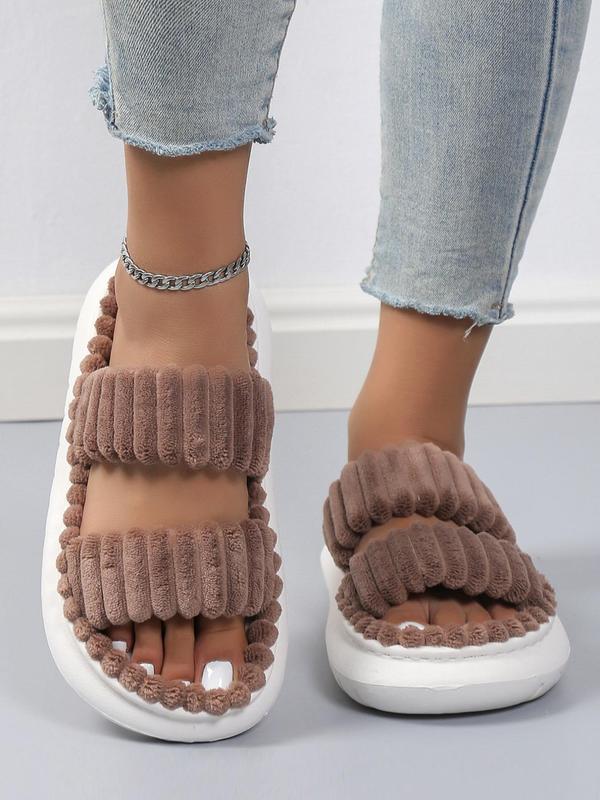 Minimalist Fluffy Slippers, Soft Comfort Warm Open Toe Bedroom Sandals for Gifts, Bedroom Slippers for Fall & Winter Footwear for Girl, Back To School Walking Shoes for Fall 2024, Fall Outfits, Fall Freshness Fall Outfits Fall Outfits 2024