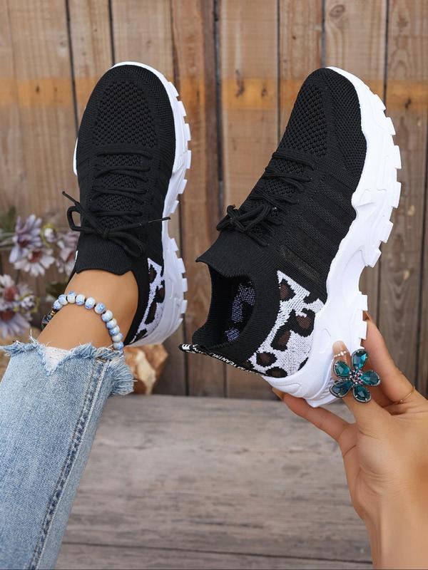 Women's Fashionable Leopard Print Lace Up Low Top Sneakers, Casual Comfortable Breathable Sports Running Shoes, All-match Basic Shoes for Daily Wear Mesh Shoes