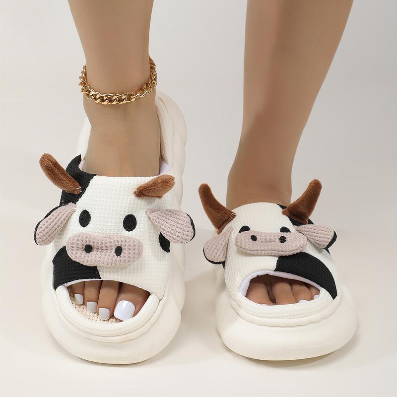 Cow Slippers for Women Cute Cartoon Cow Slides Four Seasons Home Linen Slippers House Shoes Comfortable Bedroom Kawaii Cloud Slides