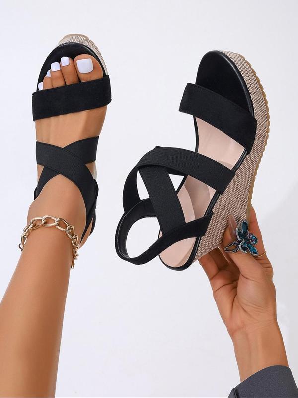 Women's Fashionable Criss Cross Strap Belted Wedge Sandals, Elegant Open Toe Sandals for Daily Wear, Lightweight Breathable Comfortable Shoes for Women & Girls