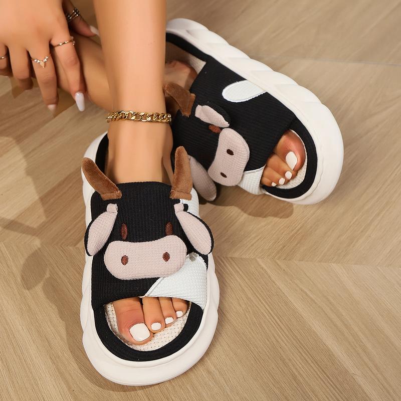 Cow Slippers for Women Cute Cartoon Cow Slides Four Seasons Home Linen Slippers House Shoes Comfortable Bedroom Kawaii Cloud Slides