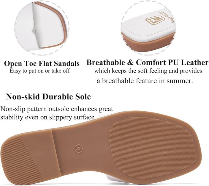 FW FRAN WILLOR Women's Flat Sandals Dressy Comfortable Slide Sandals Fashion Square Open Toe Beach Sandals for Summer Slippers