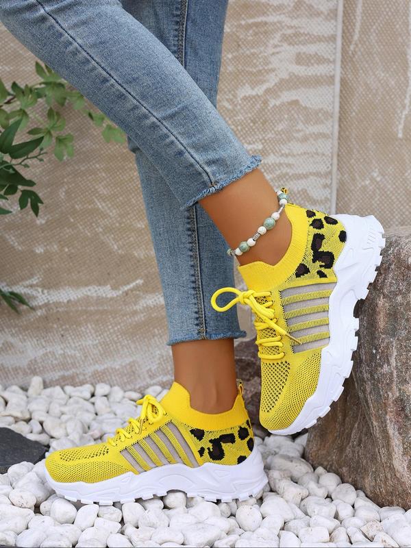 Women's Fashionable Leopard Print Lace Up Low Top Sneakers, Casual Comfortable Breathable Sports Running Shoes, All-match Basic Shoes for Daily Wear Mesh Shoes