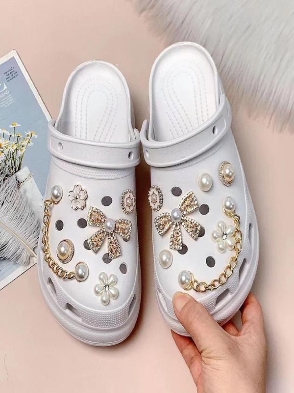 13pcs Cute Rhinestone & Faux Pearl Decorated Shoes Decoration Charms, Flowers & Bow Design Shoes Decoration Charms, Fashionable Shoes Accessories For Clogs