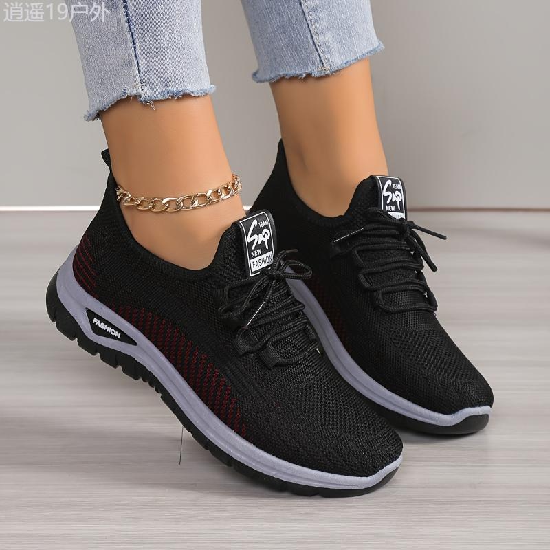 Womens Lightweight breathable Knit Platform Sneakers - Casual Lace-Up Outdoor Shoes with All-Day Comfort & Support - Perfect for Running & Everyday Wear - Stylish Sporty Design Training Closed Trainer Sports Shoes Runner Athletic Walking Shoes Footwear