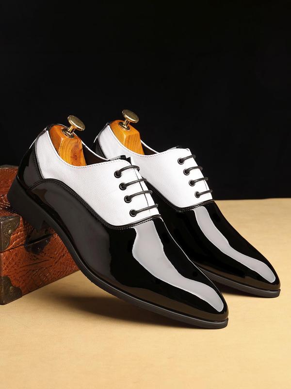 Men's Colorblock Low Heel Dress Shoes, Business Formal Shoes for Work Office, Male Pointed Toe Shoes for Party, Daily Wear