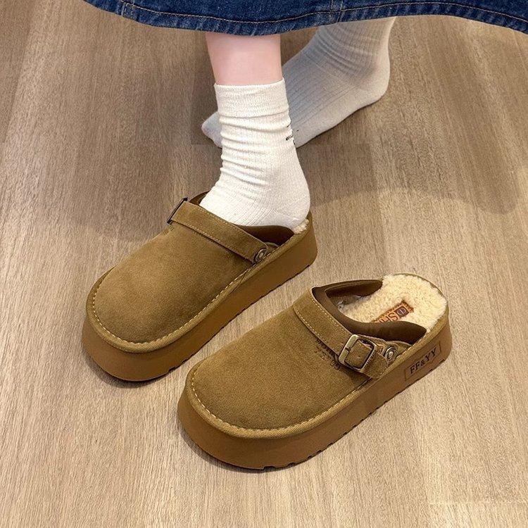 Anti-cold thick bottom shoes female 2024 autumn and winter new Baotou half slippers female external wear two wear snow fur slippers recommended to shoot a size larger slippers women winter boots Footwear Girls Walking Shoes Comfort Walking Shoes Comfort