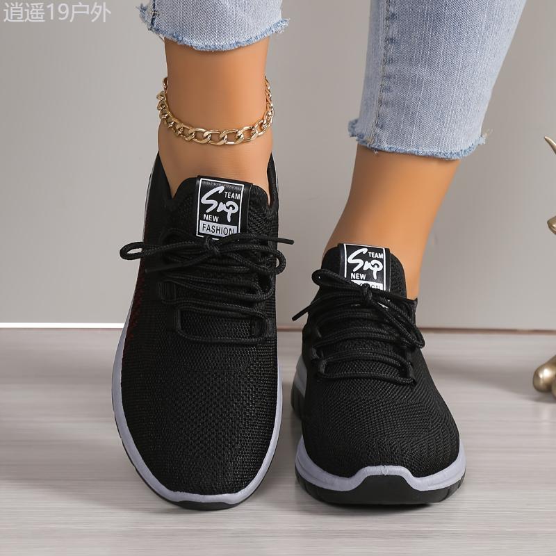 Womens Lightweight breathable Knit Platform Sneakers - Casual Lace-Up Outdoor Shoes with All-Day Comfort & Support - Perfect for Running & Everyday Wear - Stylish Sporty Design Training Closed Trainer Sports Shoes Runner Athletic Walking Shoes Footwear