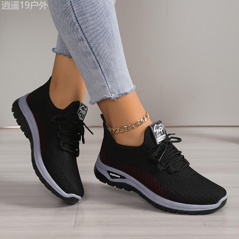 Womens Lightweight breathable Knit Platform Sneakers - Casual Lace-Up Outdoor Shoes with All-Day Comfort & Support - Perfect for Running & Everyday Wear - Stylish Sporty Design Training Closed Trainer Sports Shoes Runner Athletic Walking Shoes Footwear