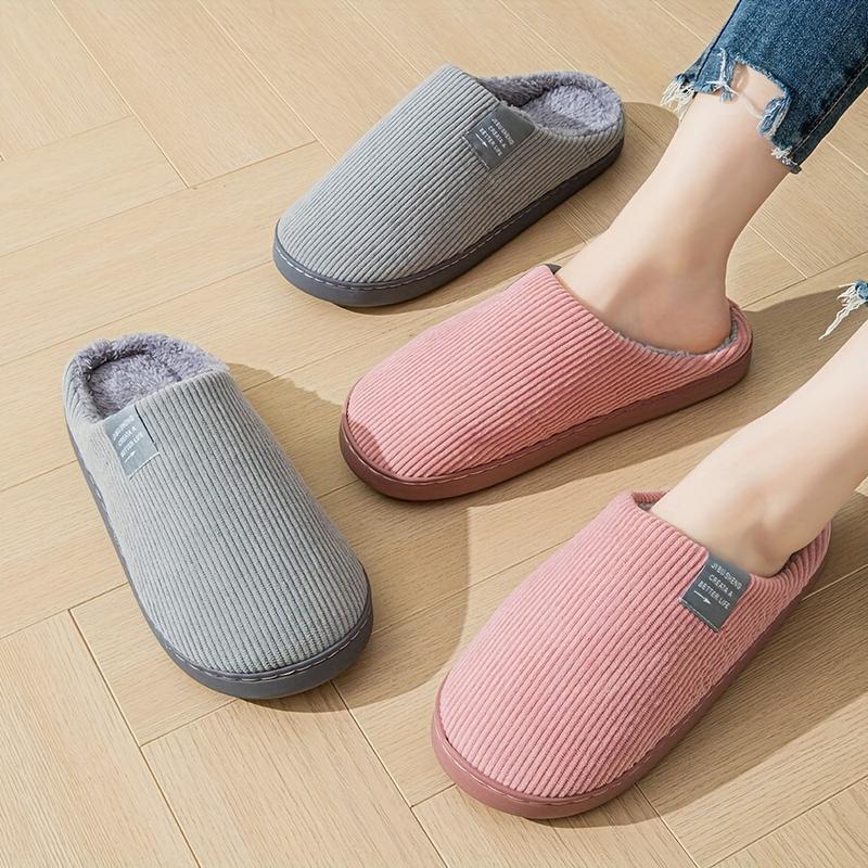 Women's Cotton Slippers,Solid Color Slippers, Casual Slip On Plush Lined Shoes, Comfortable Indoor Memory Foam Home Slippers