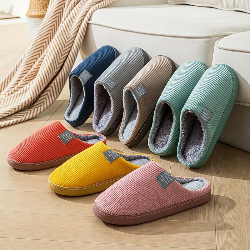 Women's Cotton Slippers,Solid Color Slippers, Casual Slip On Plush Lined Shoes, Comfortable Indoor Memory Foam Home Slippers