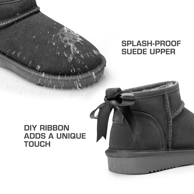 Dream Pairs FuzzyClassic Mini Boot Splash-Proof Slip-On Suede Snow Boots for Women