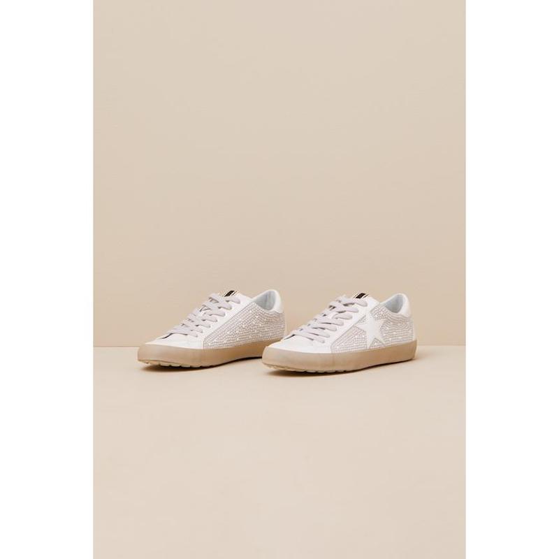 Bridal Pearl Suede Distressed Lace-Up Sneakers