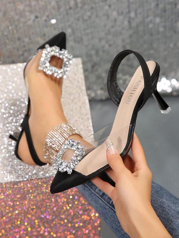 Women's Artificial Crystal Decorated Stiletto Heels, Elegant Pointed Toe High Heels for Party, Banquet, Fashionable Slingback Heels for Women