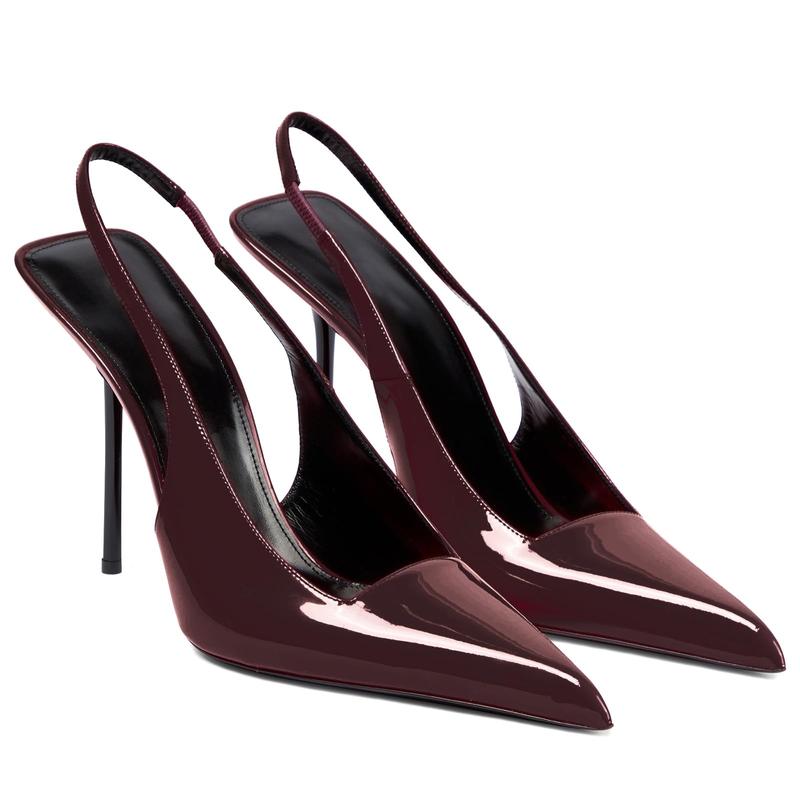 Women's Slingback Stiletto Heels Stretch Strap Slip On Pumps Shoes Pointed Toe Backless Patent Leather Dress High Heels