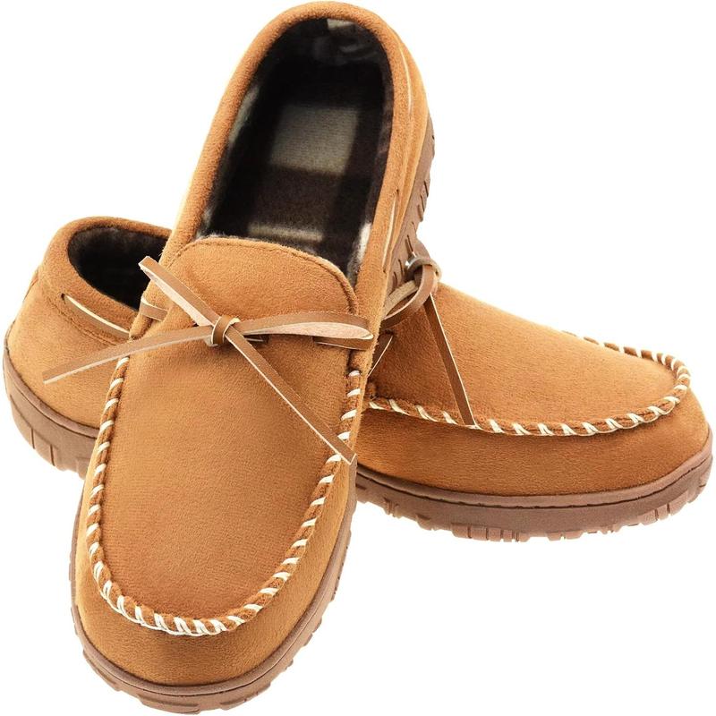 Mens moccasin slippers memory foam indoor outdoor house shoes with hard sole