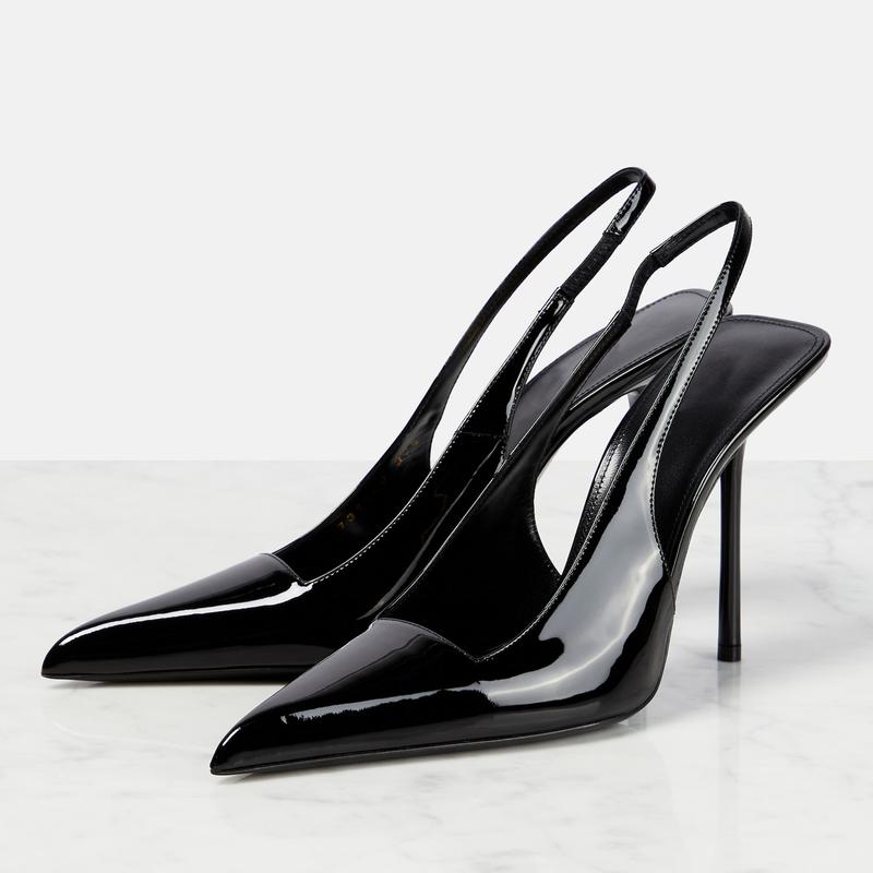 Women's Slingback Stiletto Heels Stretch Strap Slip On Pumps Shoes Pointed Toe Backless Patent Leather Dress High Heels