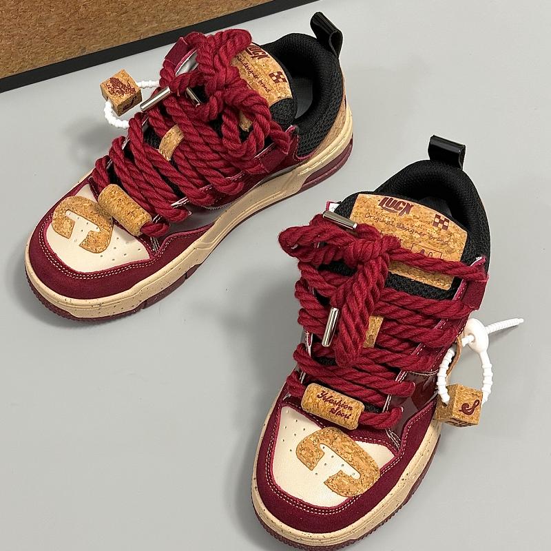 Advanced [Wine Red] Platform Sneakers Men's Niche Sports Bread Shoes Low-Top Casual Trendy Shoes Men's and Women's