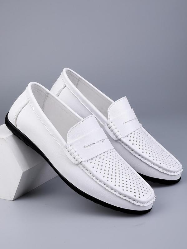 Men's Minimalist Casual Plain Round Toe Slip on Shoes, Business Style Hollow Out Design Lightweight Breathable Flats For Daily Wear