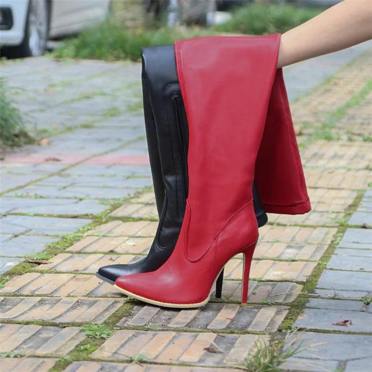 Winter Leather Over Knee Solid Stiletto High Heel Long Boots