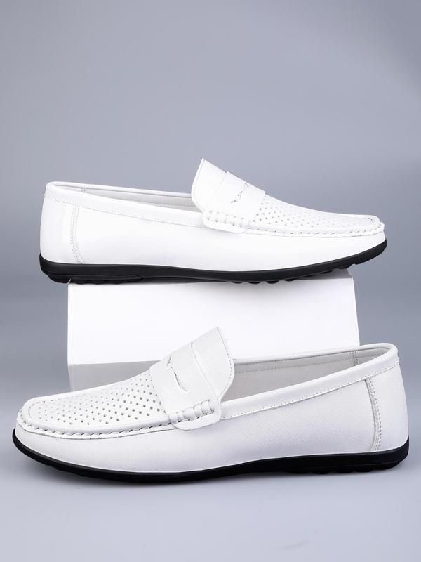 Men's Minimalist Casual Plain Round Toe Slip on Shoes, Business Style Hollow Out Design Lightweight Breathable Flats For Daily Wear