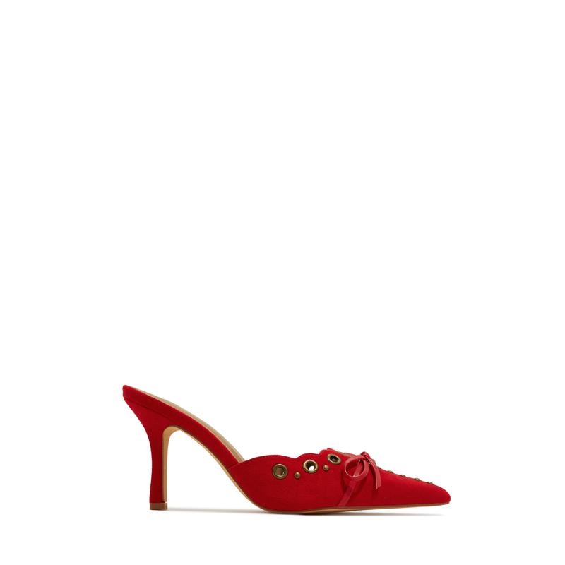 Jasmyn Mid Heel Mule Pumps - Red