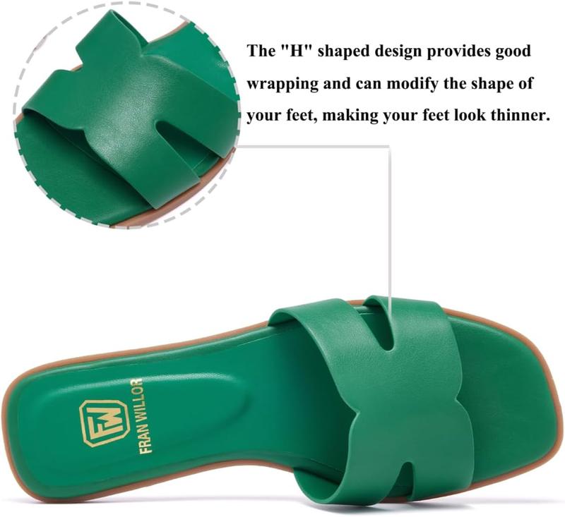 Women's Flat Slide Sandals Fashion Square Open Toe Slip On Casual Beach Slippers