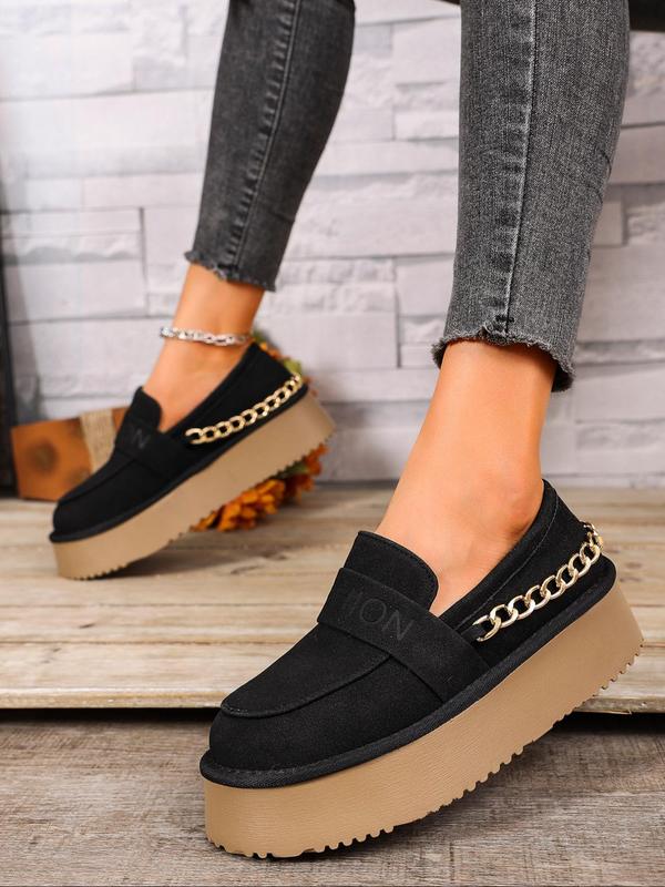 Women's Fashionable Chain Decorated Loafers, Casual Comfortable Non-slip Loafers for Daily Wear, Female All-match Round Toe Shoes for Daily Wear