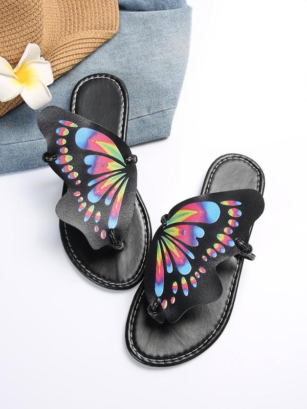 Women's Fashionable Butterfly Design Slip on Sandals, Casual Versatile Sandals for Daily Wear, Summer Breathable Comfortable Shoes Perfect for Beach Vacation, Footwear for Girl