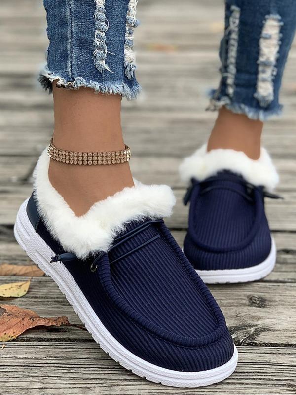 Women's Solid Color Fluffy Lined Slip on Sports Walking Shoes, Casual Comfortable Warm Indoor Outdoor Sports Shoes, Female Round Toe Sports Walking Shoes for Fall & Winter