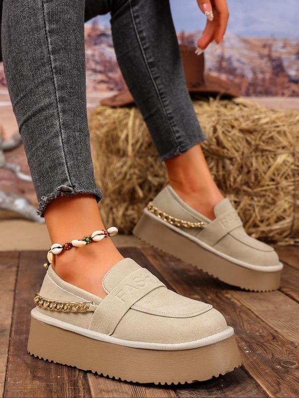 Women's Fashionable Chain Decorated Loafers, Casual Comfortable Non-slip Loafers for Daily Wear, Female All-match Round Toe Shoes for Daily Wear