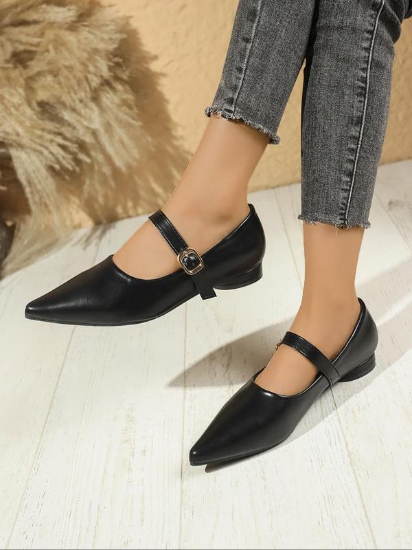 Women's Fashionable Solid Color Pointed Toe Flat Shoes, Elegant Buckle Design Mary Jane Shoes for Daily Wear, Lightweight Breathable Comfortable Shoes for Women & Girls