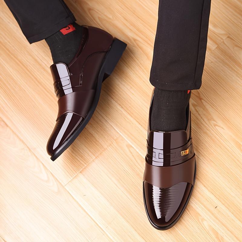 Casual Men's PU Leather Shoes, Slip On Formal Shoes For Business Office Party Wedding Footwear Walking Shoes