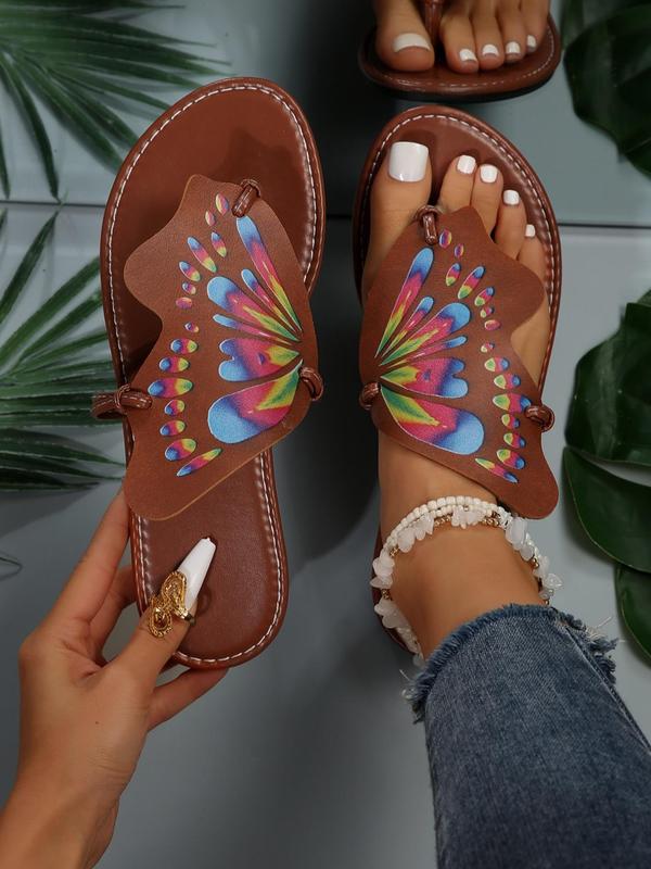 Women's Fashionable Butterfly Design Slip on Sandals, Casual Versatile Sandals for Daily Wear, Summer Breathable Comfortable Shoes Perfect for Beach Vacation, Footwear for Girl