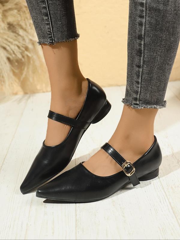 Women's Fashionable Solid Color Pointed Toe Flat Shoes, Elegant Buckle Design Mary Jane Shoes for Daily Wear, Lightweight Breathable Comfortable Shoes for Women & Girls