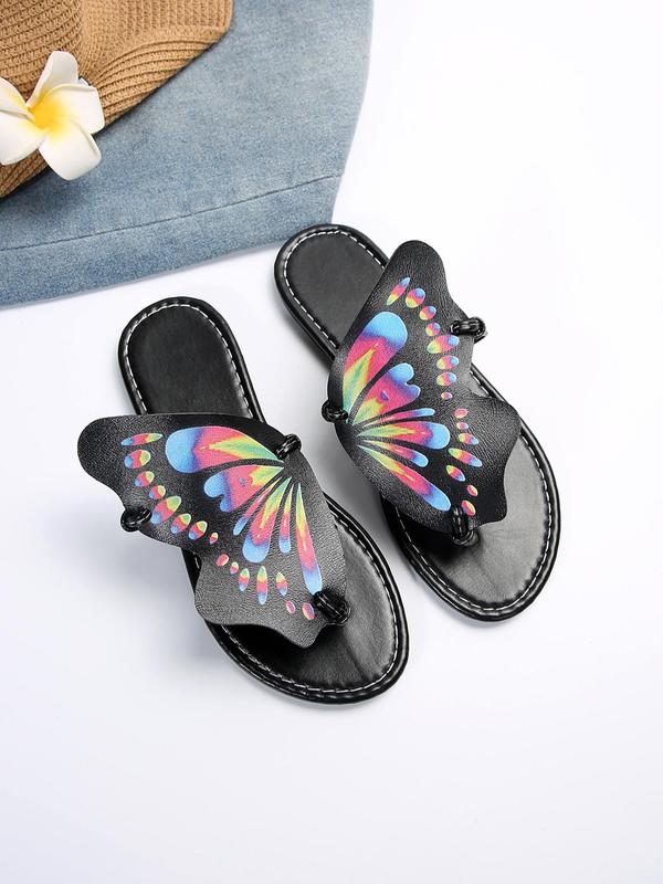 Women's Fashionable Butterfly Design Slip on Sandals, Casual Versatile Sandals for Daily Wear, Summer Breathable Comfortable Shoes Perfect for Beach Vacation, Footwear for Girl