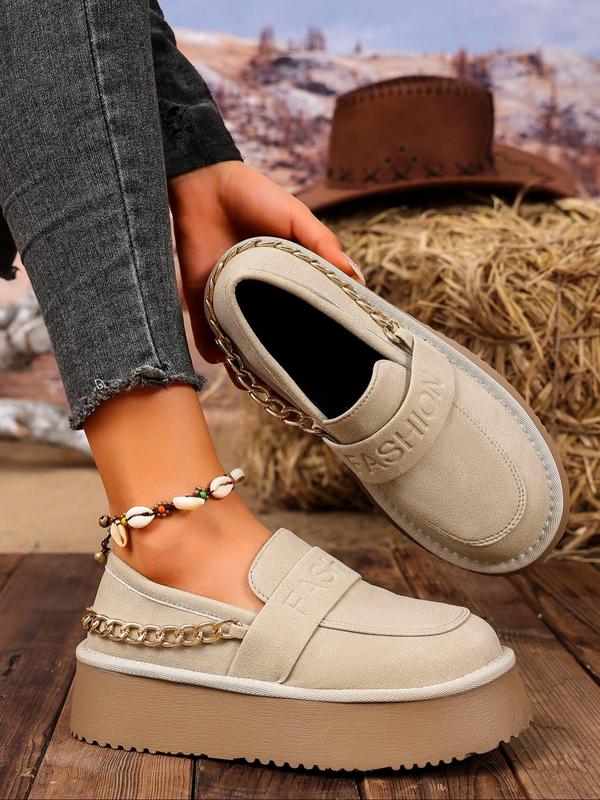 Women's Fashionable Chain Decorated Loafers, Casual Comfortable Non-slip Loafers for Daily Wear, Female All-match Round Toe Shoes for Daily Wear